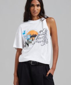 3.1 Phillip Lim We Are NY One Shoulder T-Shirt - White Multi