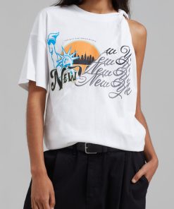 3.1 Phillip Lim We Are NY One Shoulder T-Shirt - White Multi