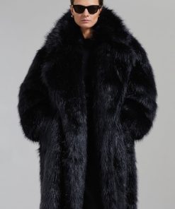 Nicole Long Faux Fur Coat - Off White